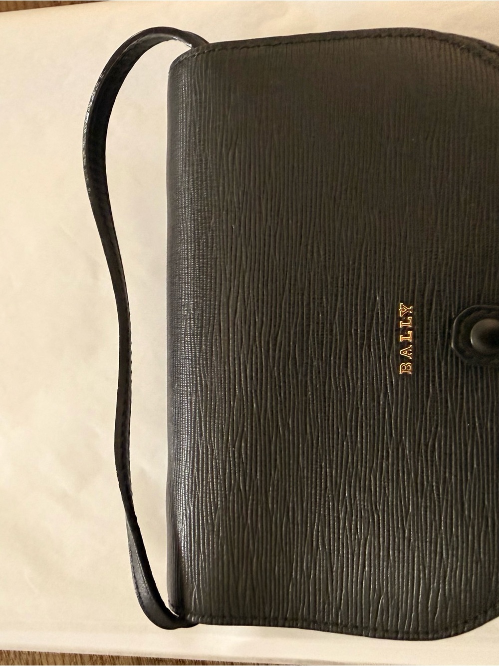 Bally Black Textured Leather Messenger Bag with Gold Logo